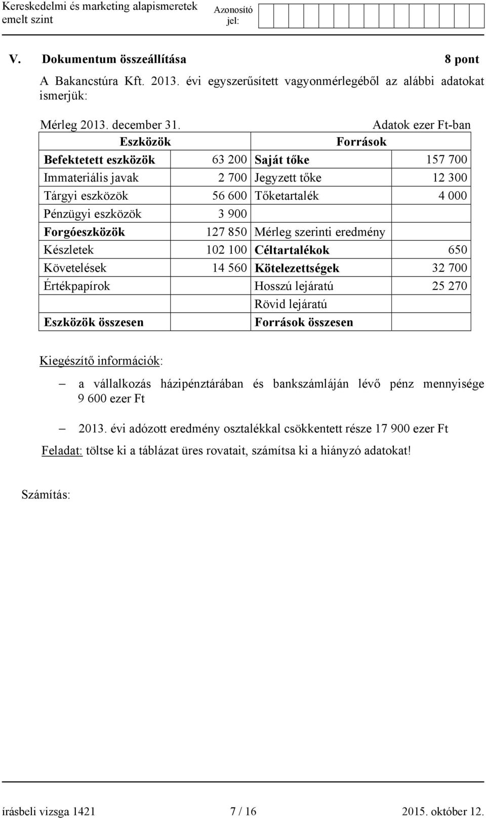 Forgóeszközök 127 850 Mérleg szerinti eredmény Készletek 102 100 Céltartalékok 650 Követelések 14 560 Kötelezettségek 32 700 Értékpapírok Hosszú lejáratú 25 270 Rövid lejáratú Eszközök összesen