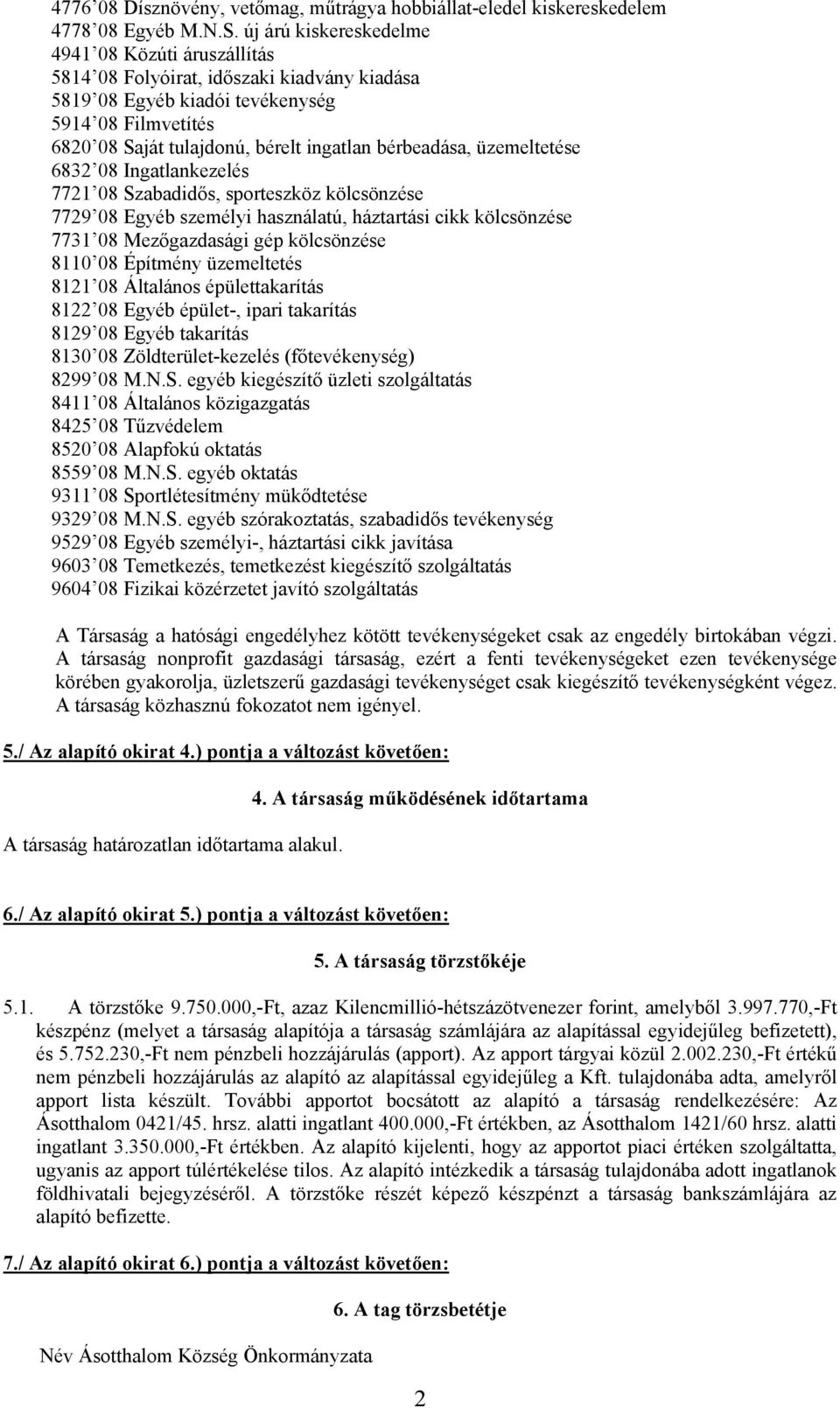 bérbeadása, üzemeltetése 6832 08 Ingatlankezelés 7721 08 Szabadidős, sporteszköz kölcsönzése 7729 08 Egyéb személyi használatú, háztartási cikk kölcsönzése 7731 08 Mezőgazdasági gép kölcsönzése 8110