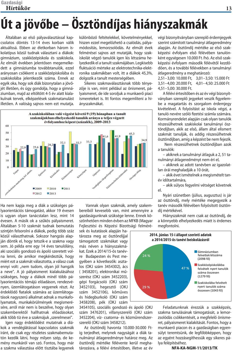 Az elmúlt években jelentősen megemelkedett a gimnáziumba továbbtanulók, ezzel arányosan csökkent a szakközépiskolába és szakiskolába jelentkezők száma.