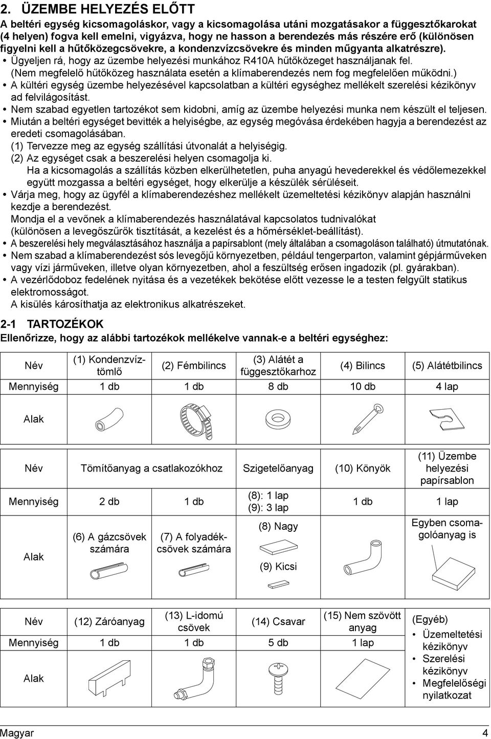 (Nem megfelelő hűtőközeg használata esetén a klímaberendezés nem fog megfelelően működni.