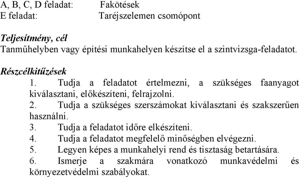 Tudja a szükséges szerszámokat kiválasztani és szakszerűen használni. 3. Tudja a feladatot időre elkészíteni. 4.