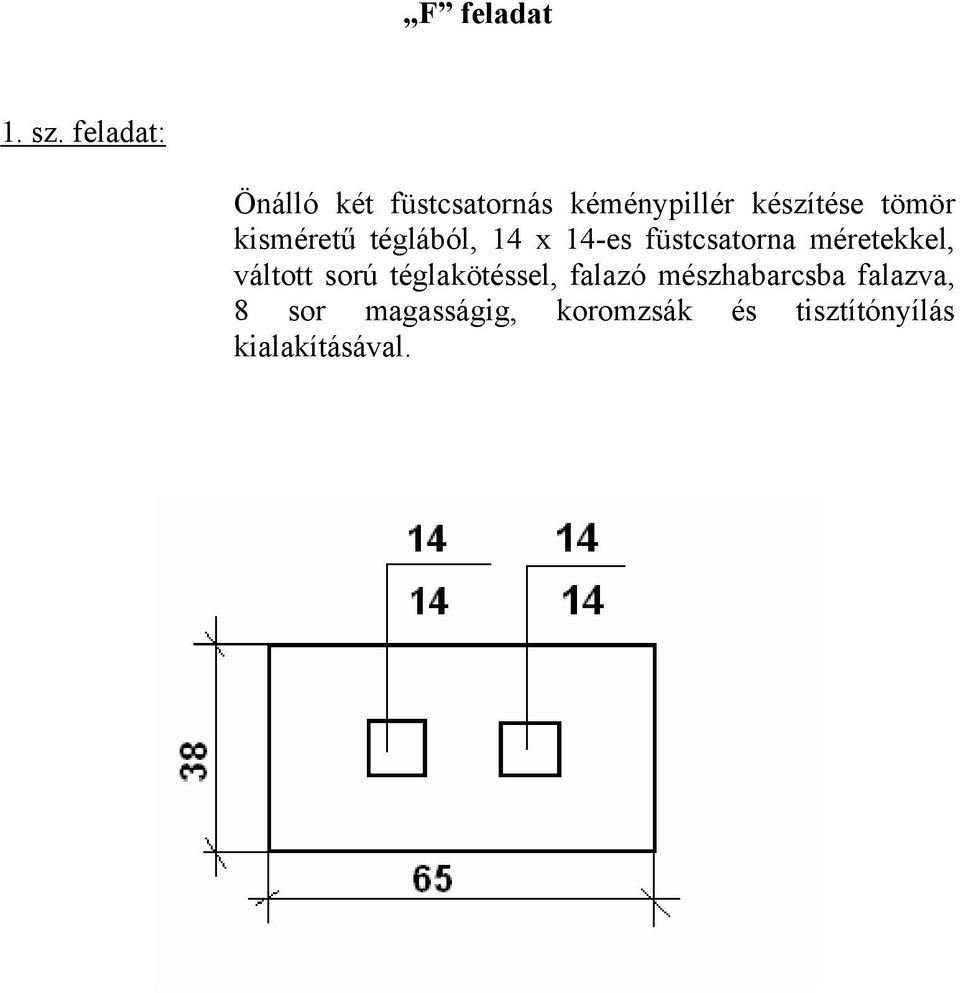 kisméretű téglából, 14 x 14-es füstcsatorna méretekkel, váltott