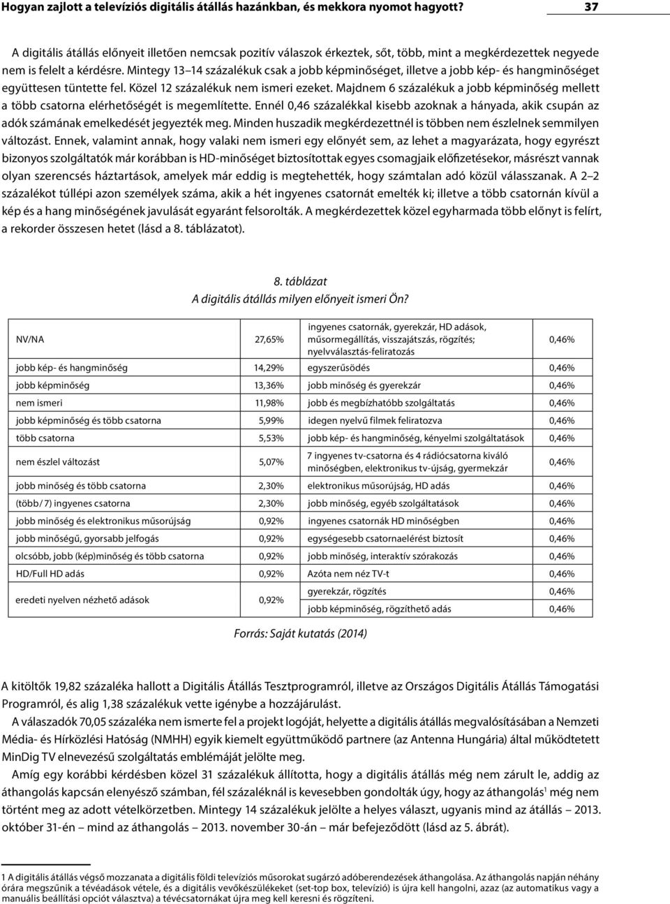 Mintegy 13 14 százalékuk csak a jobb képminőséget, illetve a jobb kép- és hangminőséget együttesen tüntette fel. Közel 12 százalékuk nem ismeri ezeket.