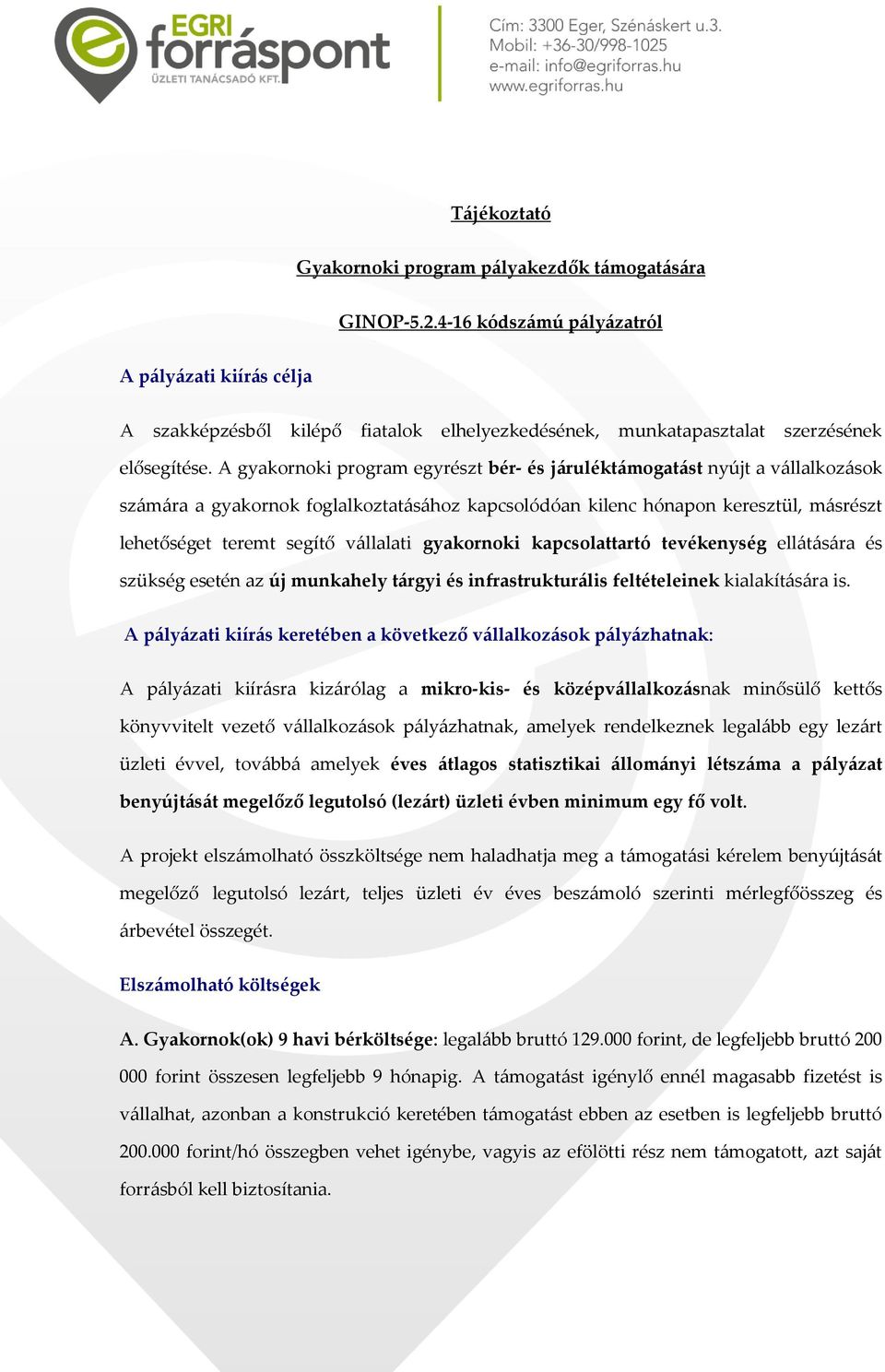 A gyakornoki program egyrészt bér- és járuléktámogatást nyújt a vállalkozások számára a gyakornok foglalkoztatásához kapcsolódóan kilenc hónapon keresztül, másrészt lehetőséget teremt segítő