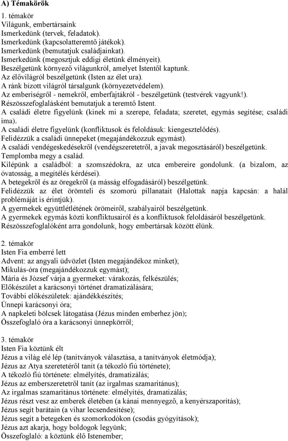 A ránk bízott világról társalgunk (környezetvédelem). Az emberiségről - nemekről, emberfajtákról - beszélgetünk (testvérek vagyunk!). Részösszefoglalásként bemutatjuk a teremtő Istent.