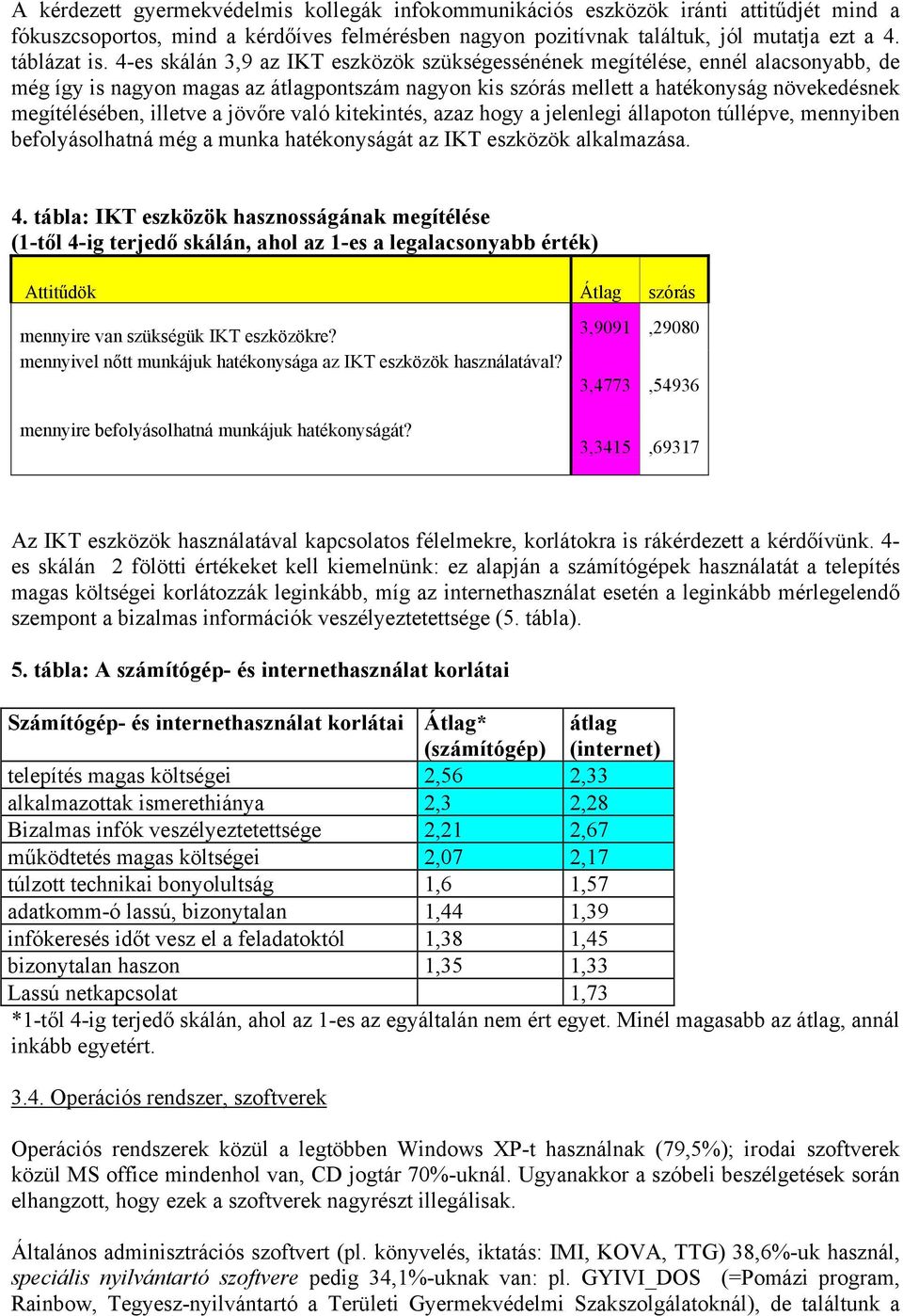 a jövőre való kitekintés, azaz hogy a jelenlegi állapoton túllépve, mennyiben befolyásolhatná még a munka hatékonyságát az IKT eszközök alkalmazása. 4.