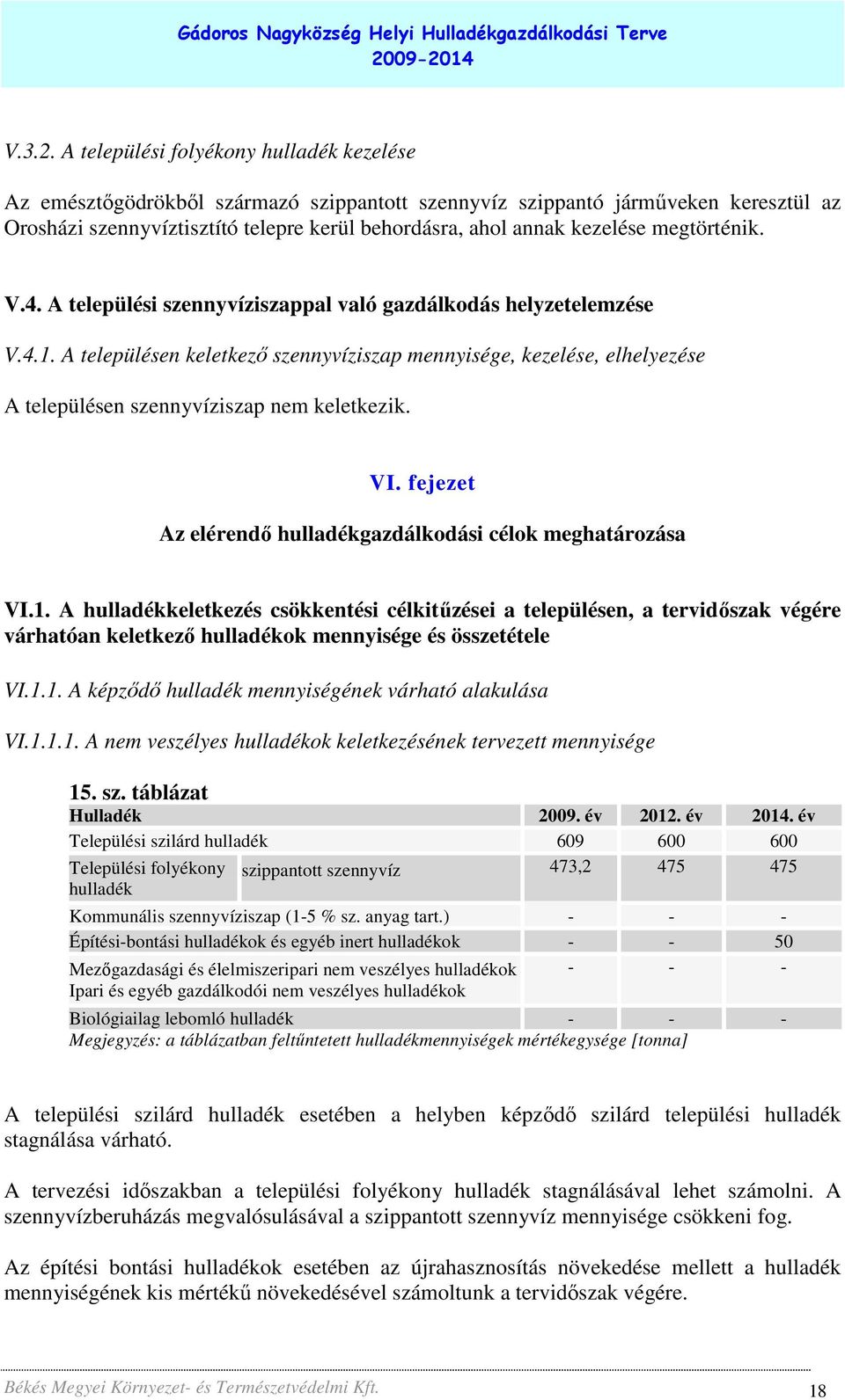 megtörténik. V.4. A települési szennyvíziszappal való gazdálkodás helyzetelemzése V.4.1.