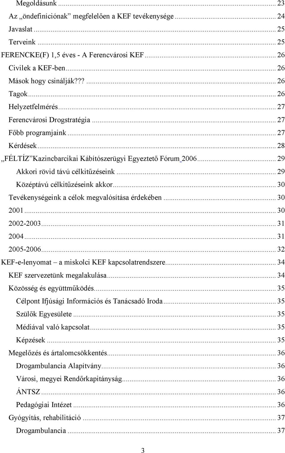 .. 29 Akkori rövid távú célkitűzéseink... 29 Középtávú célkitűzéseink akkor... 30 Tevékenységeink a célok megvalósítása érdekében... 30 2001... 30 2002-2003... 31 2004... 31 2005-2006.