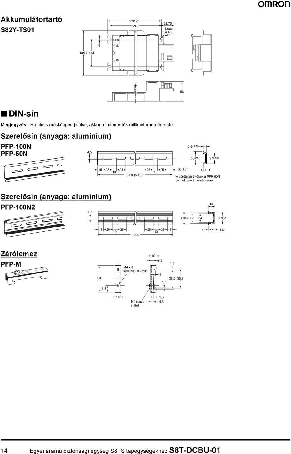 Szerelősín (anyaga: alumínium) PFP-100N PFP-50N 4,5 7,3 ± 0,15 35 ± 0,3 27 ± 0,15 15 25 25 25 25 15 (5) * 1 10 10 1000 (500) * *A zárójeles értékek a