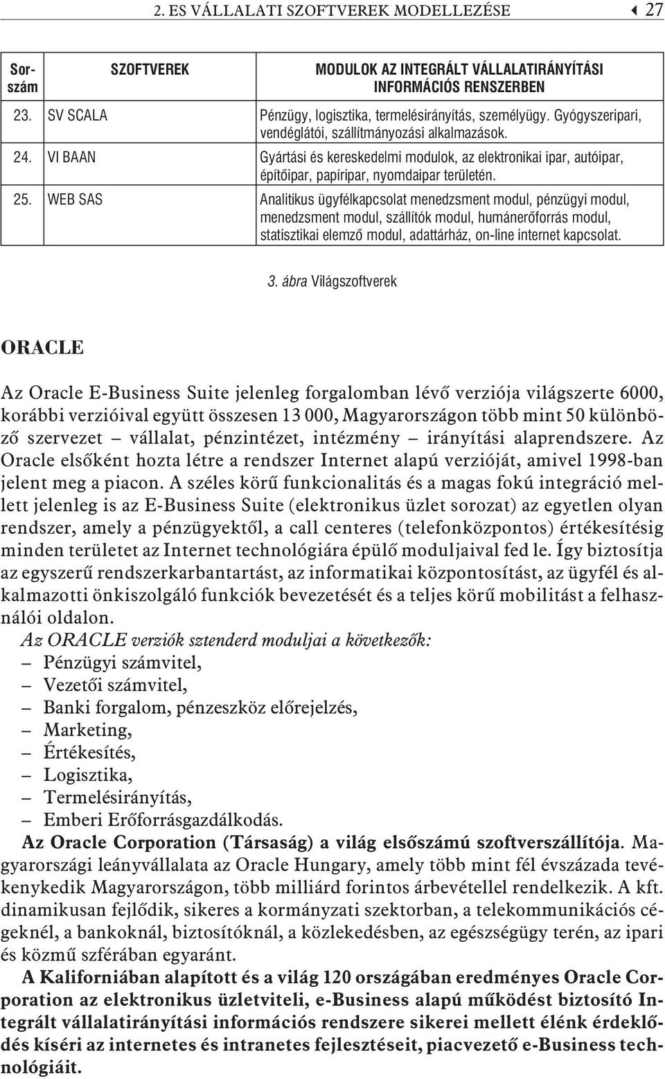 WEB SAS Analitikus ügyfélkapcsolat menedzsment modul, pénzügyi modul, menedzsment modul, szállítók modul, humánerõforrás modul, statisztikai elemzõ modul, adattárház, on-line internet kapcsolat. 3.