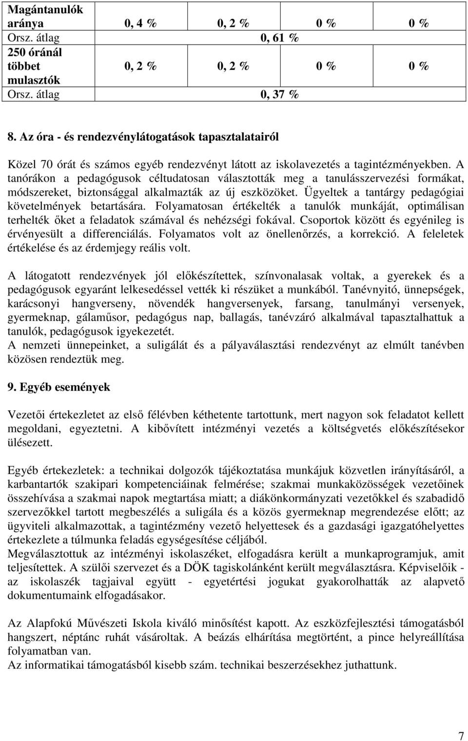 A tanórákon a pedagógusok céltudatosan választották meg a tanulásszervezési formákat, módszereket, biztonsággal alkalmazták az új eszközöket. Ügyeltek a tantárgy pedagógiai követelmények betartására.