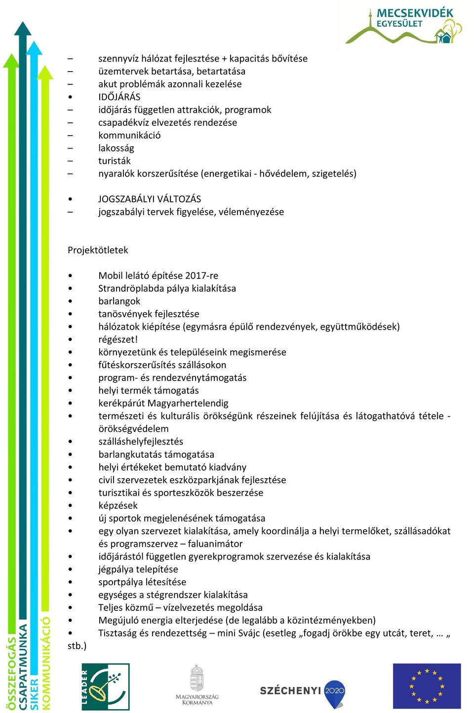 2017-re Strandröplabda pálya kialakítása barlangok tanösvények fejlesztése hálózatok kiépítése (egymásra épülő rendezvények, együttműködések) régészet!