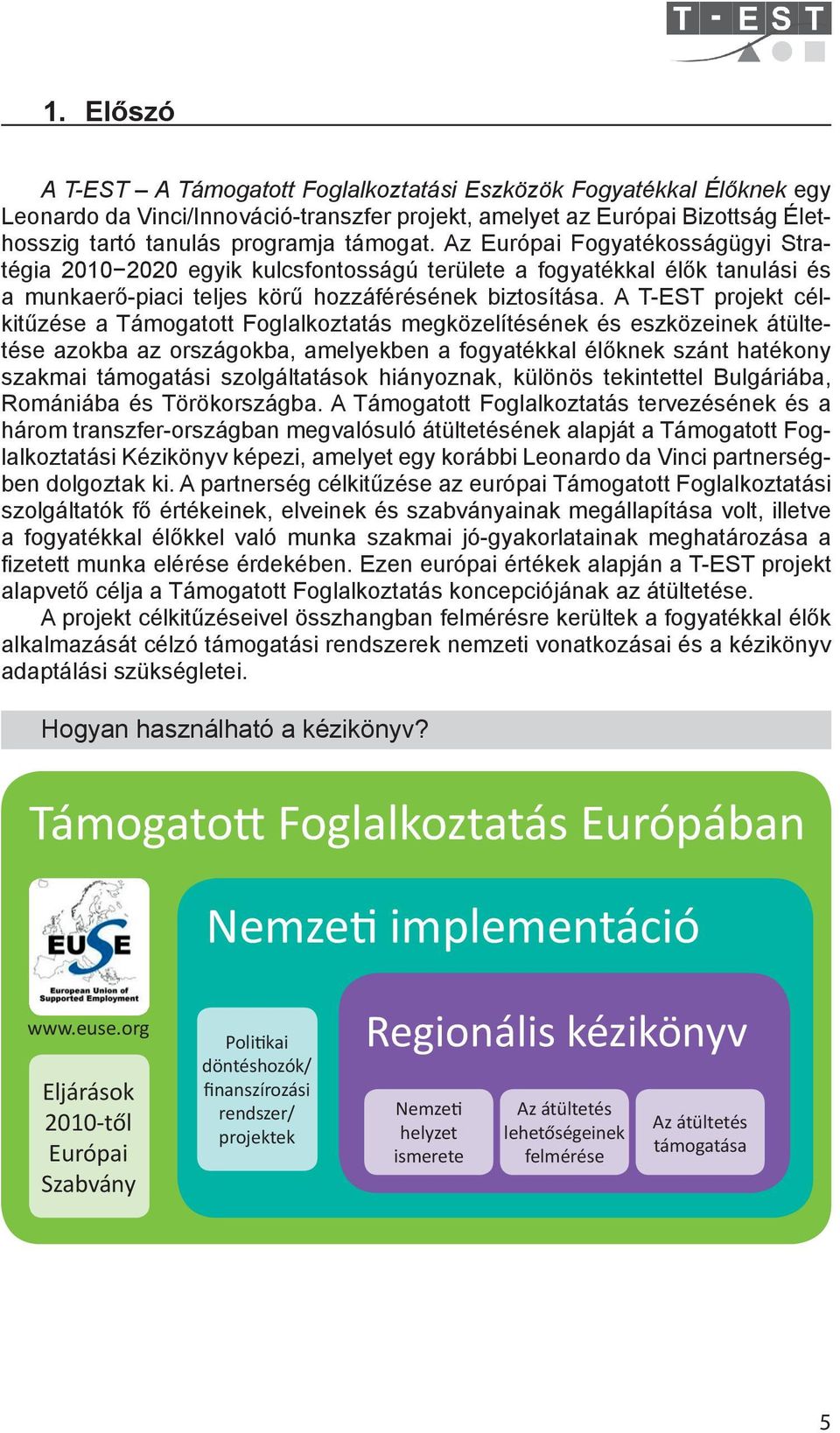 A T-EST projekt célkitűzése a Támogatott Foglalkoztatás megközelítésének és eszközeinek átültetése azokba az országokba, amelyekben a fogyatékkal élőknek szánt hatékony szakmai támogatási