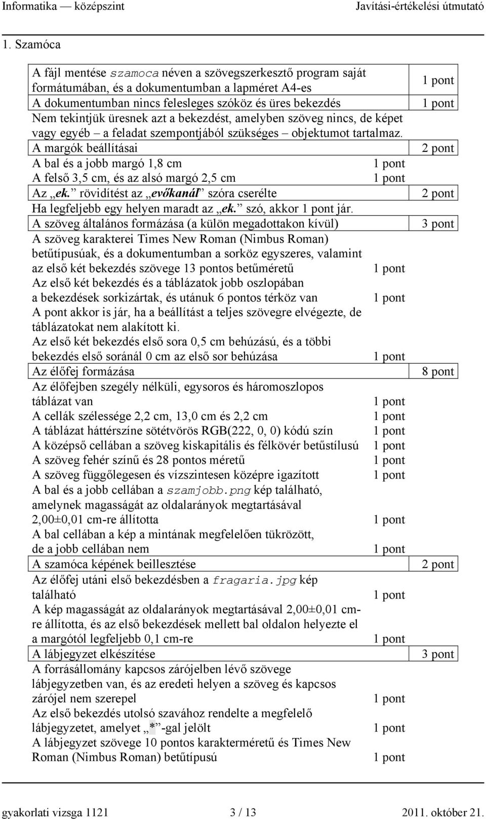 A margók beállításai A bal és a jobb margó 1,8 cm A felső 3,5 cm, és az alsó margó 2,5 cm Az ek. rövidítést az evőkanál szóra cserélte Ha legfeljebb egy helyen maradt az ek. szó, akkor jár.