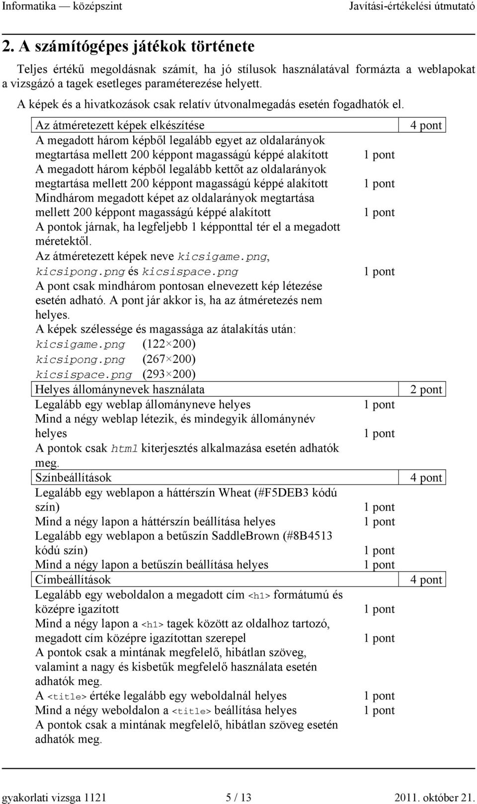 Az átméretezett képek elkészítése A megadott három képből legalább egyet az oldalarányok megtartása mellett 200 képpont magasságú képpé alakított A megadott három képből legalább kettőt az