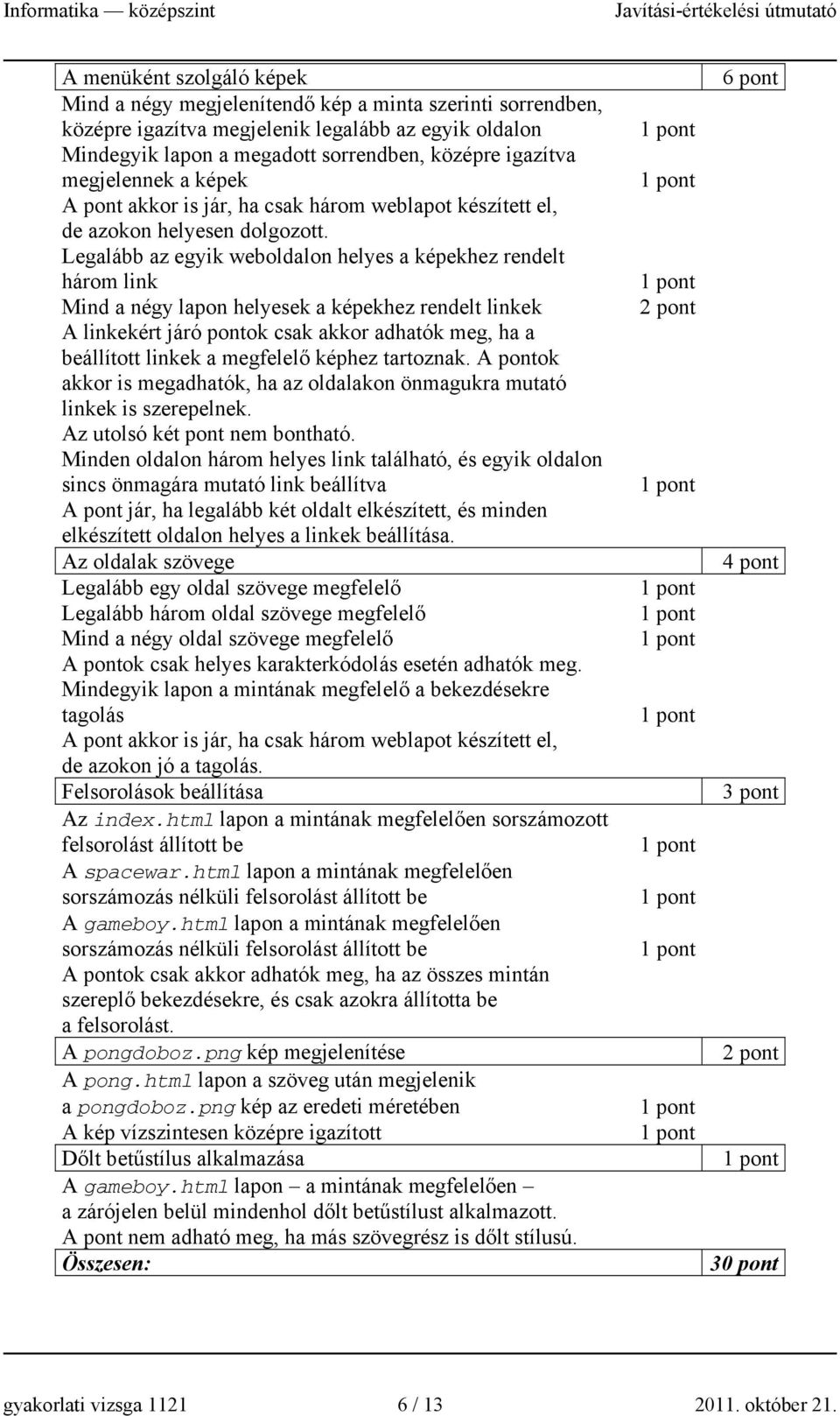 Legalább az egyik weboldalon helyes a képekhez rendelt három link Mind a négy lapon helyesek a képekhez rendelt linkek A linkekért járó pontok csak akkor adhatók meg, ha a beállított linkek a