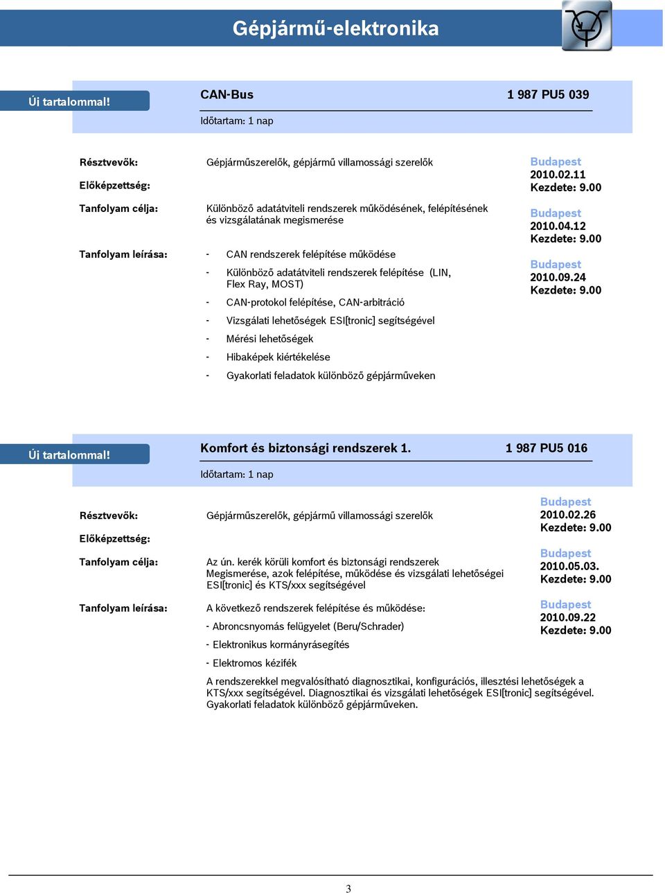 - CAN-protokol felépítése, CAN-arbitráció - Vizsgálati lehetőségek ESI[tronic] segítségével - Mérési lehetőségek - Hibaképek kiértékelése - Gyakorlati feladatok különböző gépjárműveken 2010.04.