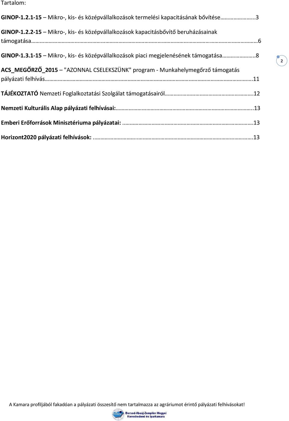 .8 ACS_MEGŐRZŐ_2015 "AZONNAL CSELEKSZÜNK" program - Munkahelymegőrző támogatás pályázati felhívás.