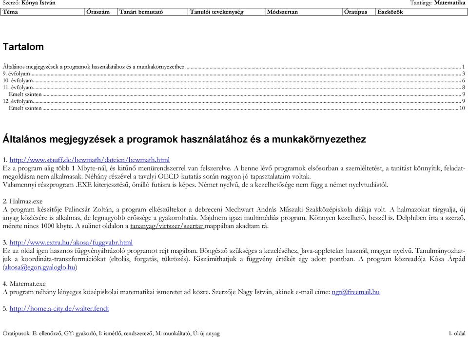 A benne lévő programok elsősorban a szemléltetést, a tanítást könnyítik, feladatmegoldásra nem alkalmasak. Néhány részével a tavalyi OECD-kutatás során nagyon jó tapasztalataim voltak.