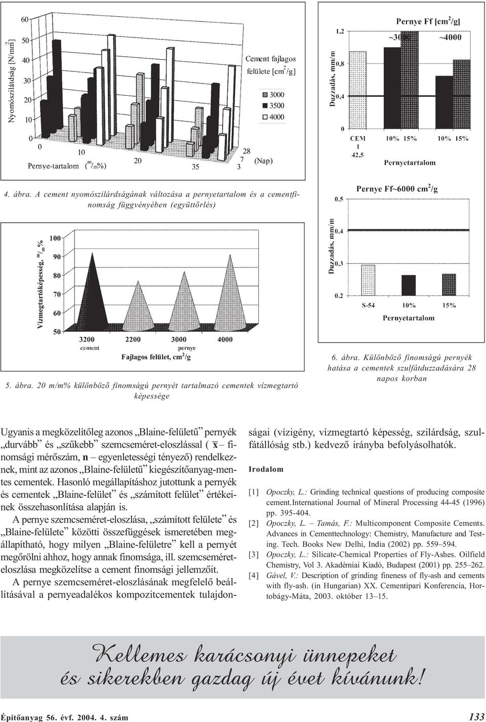 finomsági mérõszám, n egyenletességi tényezõ) rendelkeznek, mint az azonos Blaine-felületû kiegészítõanyag-mentes cementek.