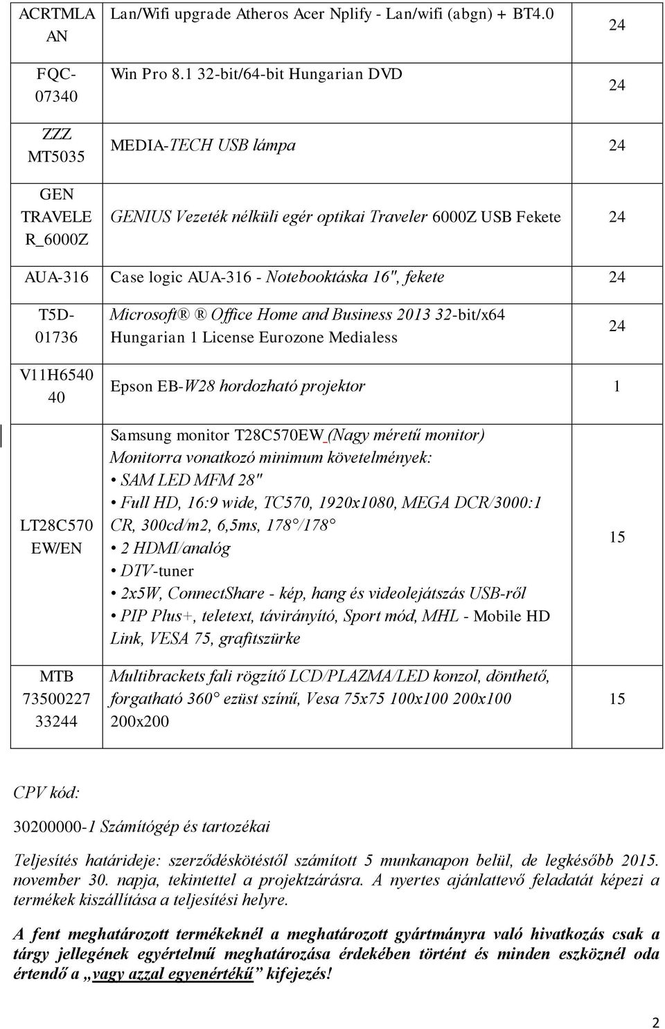 T5D- 01736 Microsoft Office Home and Business 2013 32-bit/x64 Hungarian 1 License Eurozone Medialess V11H6540 40 Epson EB-W28 hordozható projektor 1 LT28C570 EW/EN MTB 73500227 334 Samsung monitor