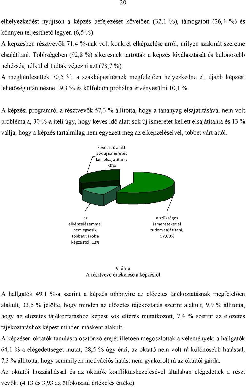 Többségében (92,8 %) sikeresnek tartották a képzés kiválasztását és különösebb nehézség nélkül el tudták végezni azt (78,7 %).