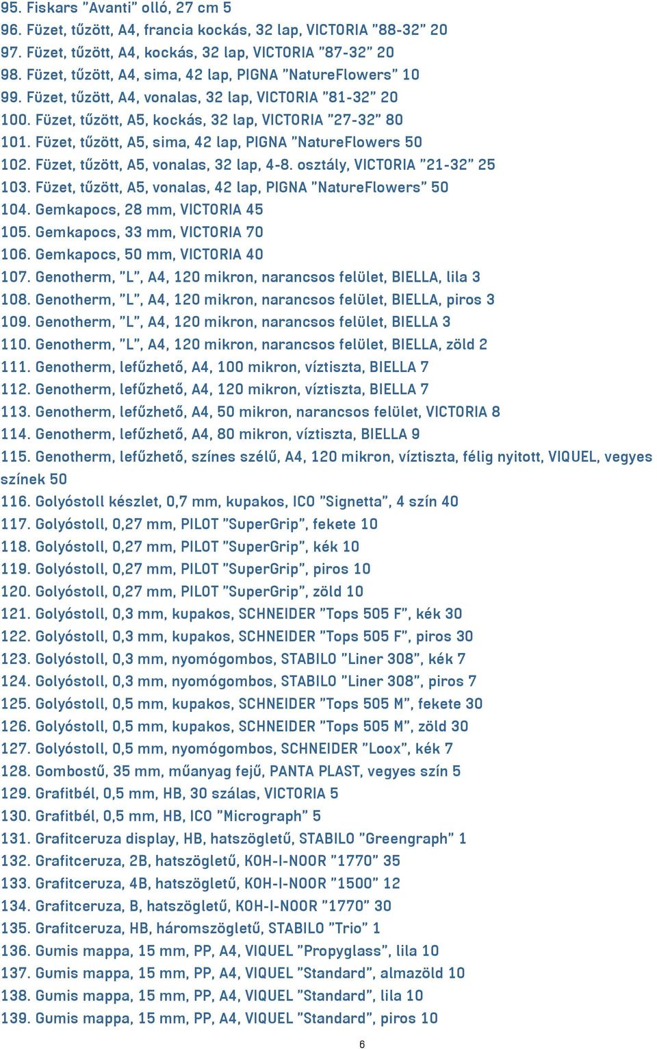 Füzet, tűzött, A5, sima, 42 lap, PIGNA "NatureFlowers 50 102. Füzet, tűzött, A5, vonalas, 32 lap, 4-8. osztály, VICTORIA "21-32" 25 103.