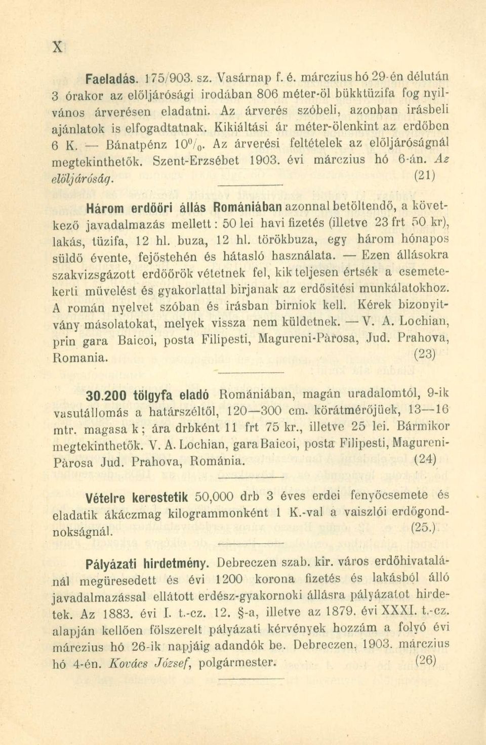 Szent-Erzsébet 1903. évi márczius hó 6-án. Az elöljáróság.