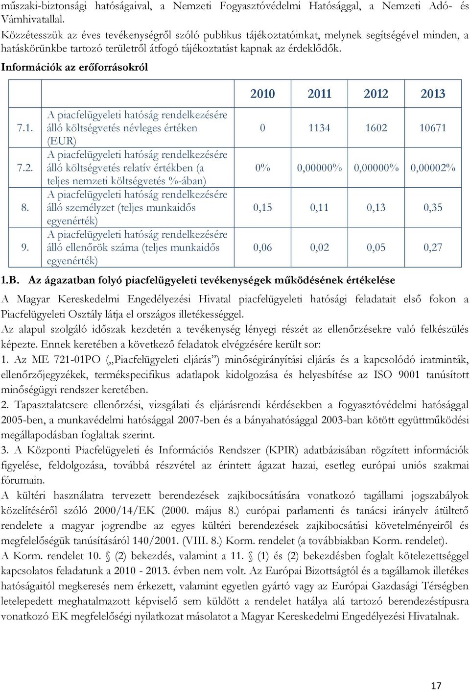 Információk az erőforrásokról 7.1. 7.2. 8. 9.