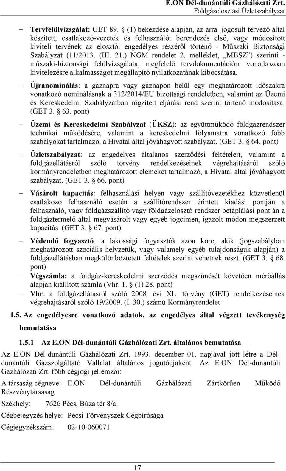 Műszaki Biztonsági Szabályzat (11/2013. (III. 21.) NGM rendelet 2.