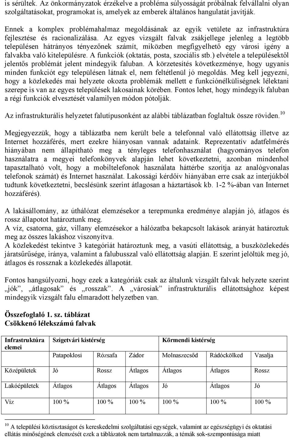 Az egyes vizsgált falvak zsákjellege jelenleg a legtöbb településen hátrányos tényezőnek számít, miközben megfigyelhető egy városi igény a falvakba való kitelepülésre.