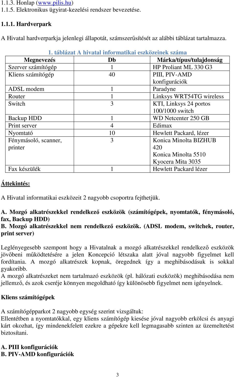 Paradyne Router 1 Linksys WRT54TG wireless Switch 3 KTI, Linksys 24 portos 100/1000 switch Backup HDD 1 WD Netcenter 250 GB Print server 4 Edimax Nyomtató 10 Hewlett Packard, lézer Fénymásoló,