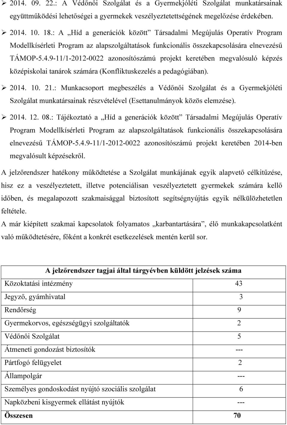 9-11/1-2012-0022 azonosítószámú projekt keretében megvalósuló képzés középiskolai tanárok számára (Konfliktuskezelés a pedagógiában). 2014. 10. 21.