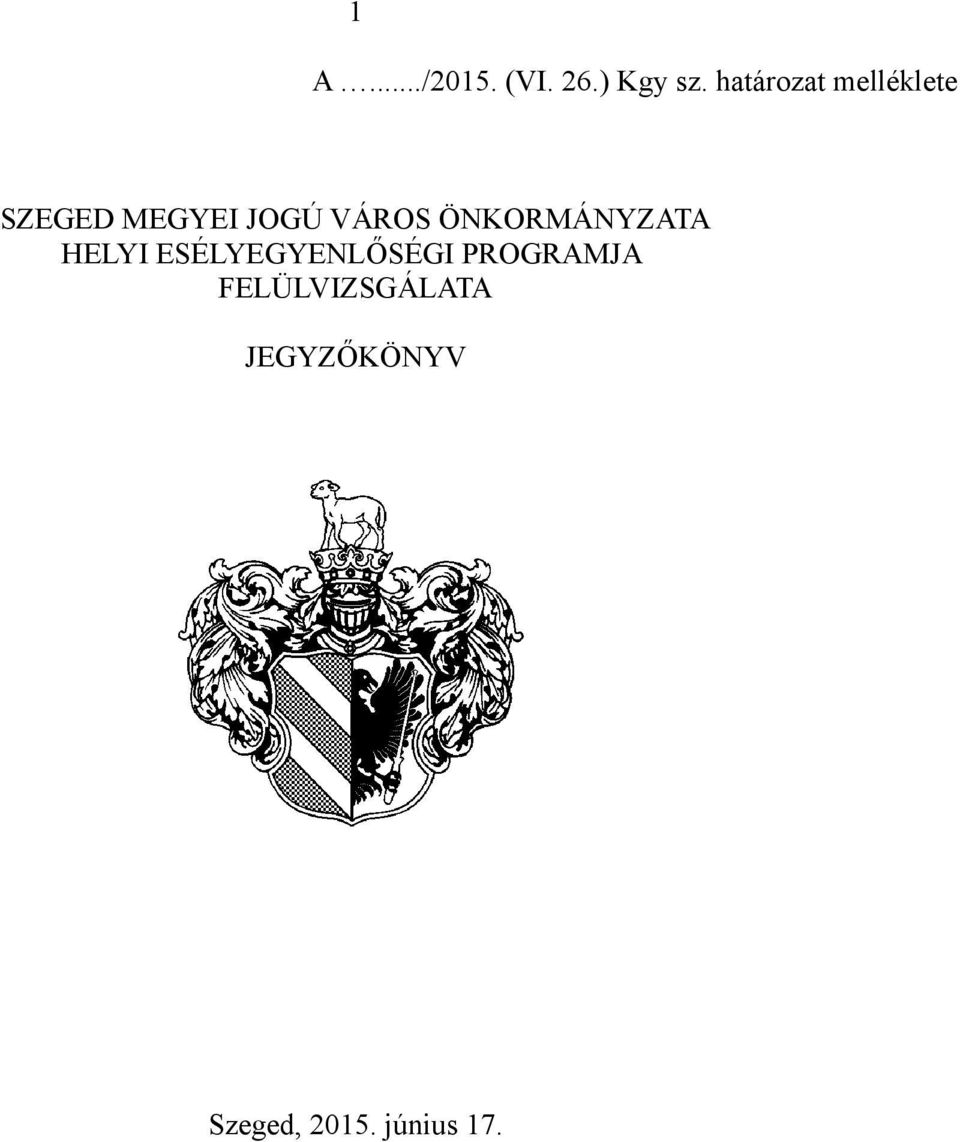 VÁROS ÖNKORMÁNYZATA HELYI ESÉLYEGYENLŐSÉGI