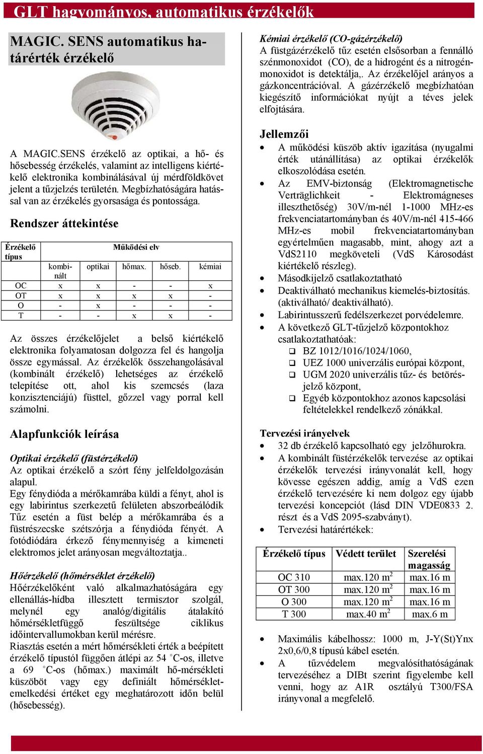 Megbízhatóságára hatással van az érzékelés gyorsasága és pontossága. Rendszer áttekintése Érzékelő Működési elv típus kombi- optikai hőmax. hőseb.