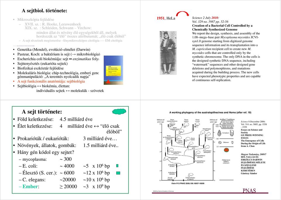 : Schleiden, Schwann Virchow: minden állat és növény élő egységekből áll, melyek hordozzák az élő összes attributumát; élő csak élőből A sejt részeinek megismerése fénymikroszkópos citológia ---- EM