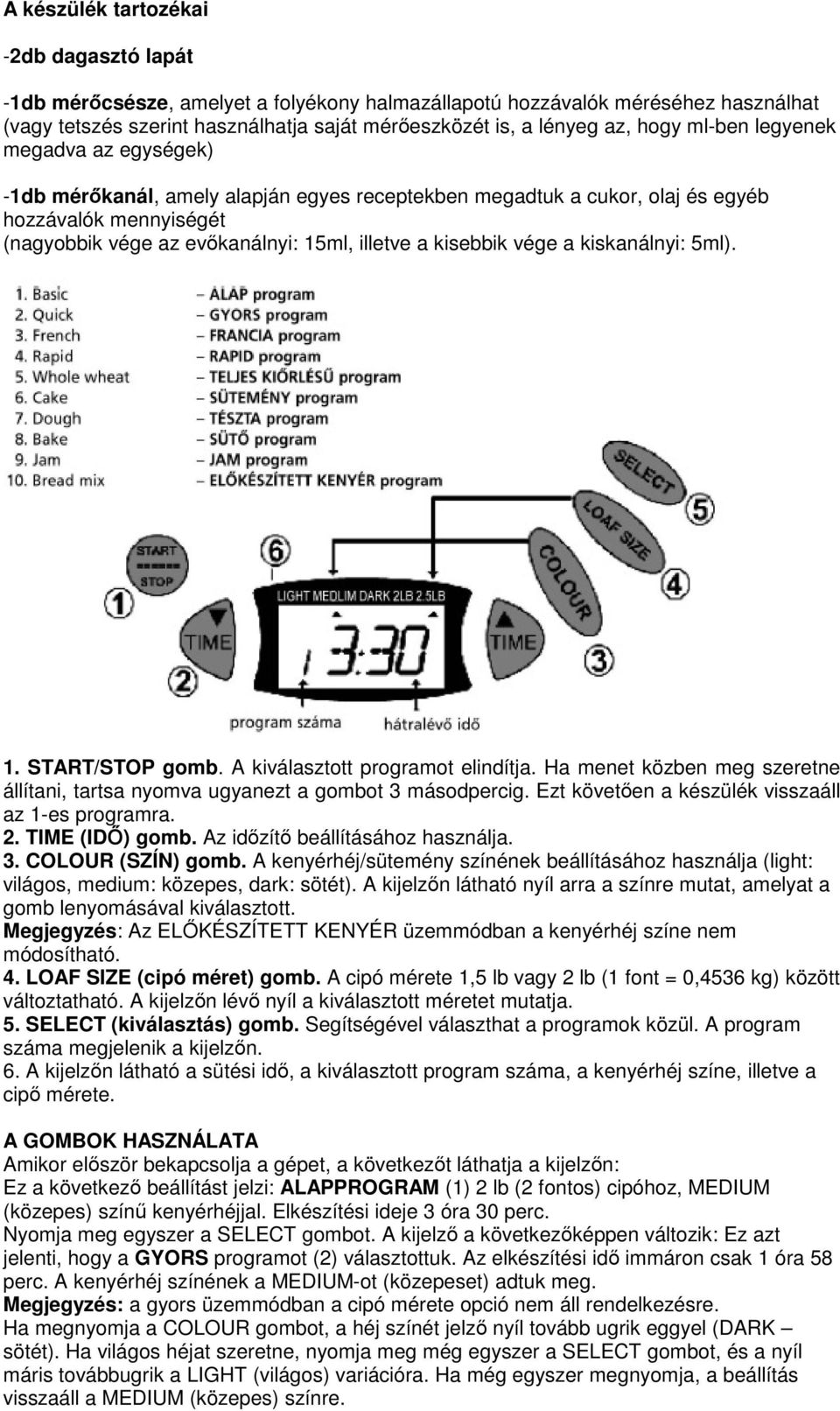 kisebbik vége a kiskanálnyi: 5ml). 1. START/STOP gomb. A kiválasztott programot elindítja. Ha menet közben meg szeretne állítani, tartsa nyomva ugyanezt a gombot 3 másodpercig.