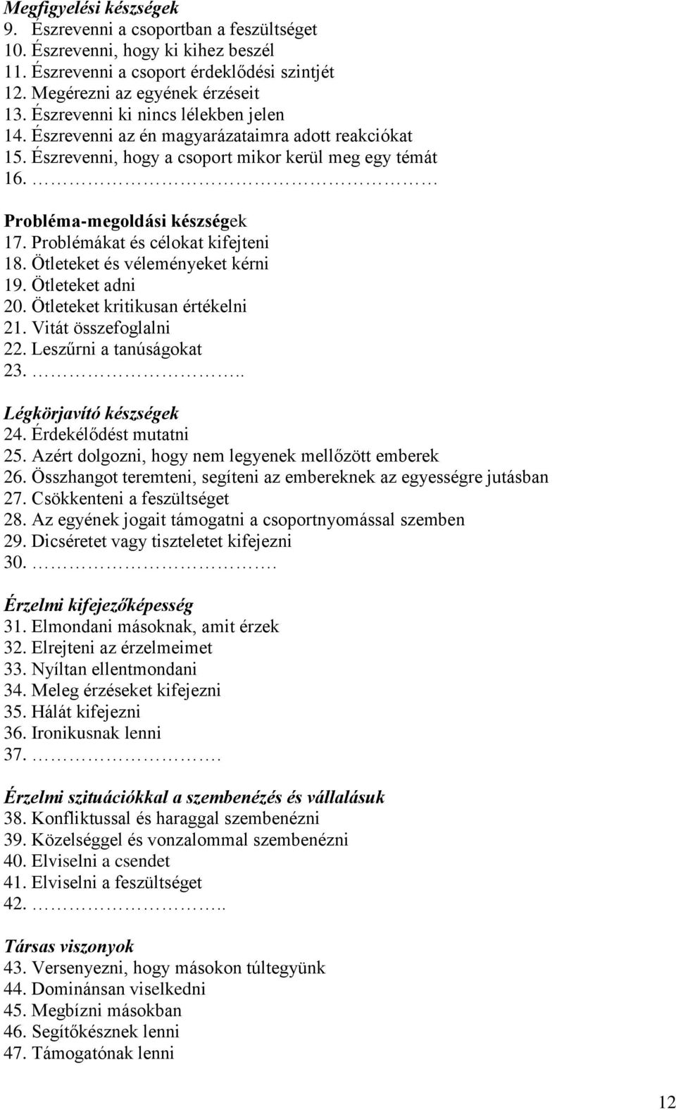 Ötleteket és véleényeket kérni 19. Ötleteket adni 0. Ötleteket kritikusan értékelni 1. Vitát összefoglalni. Leszűrni a tanúságokat... Légkörjavító készségek. Érdekélődést utatni.