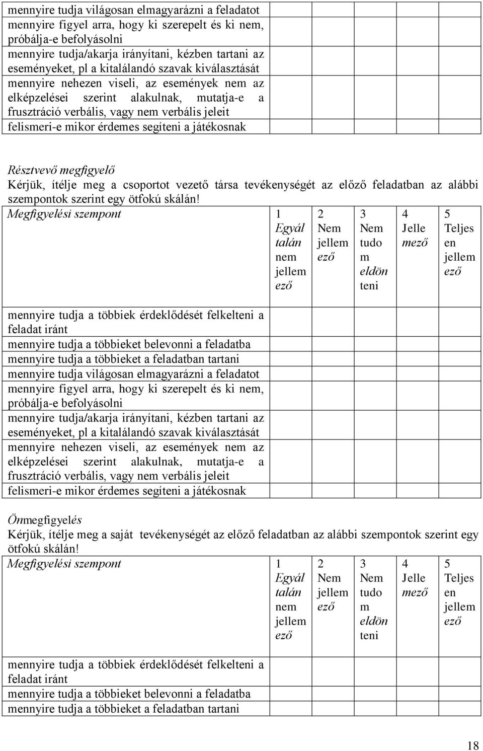 tevékységét az előző feladatban az alábbi szepontok szerint egy ötfokú skálán!