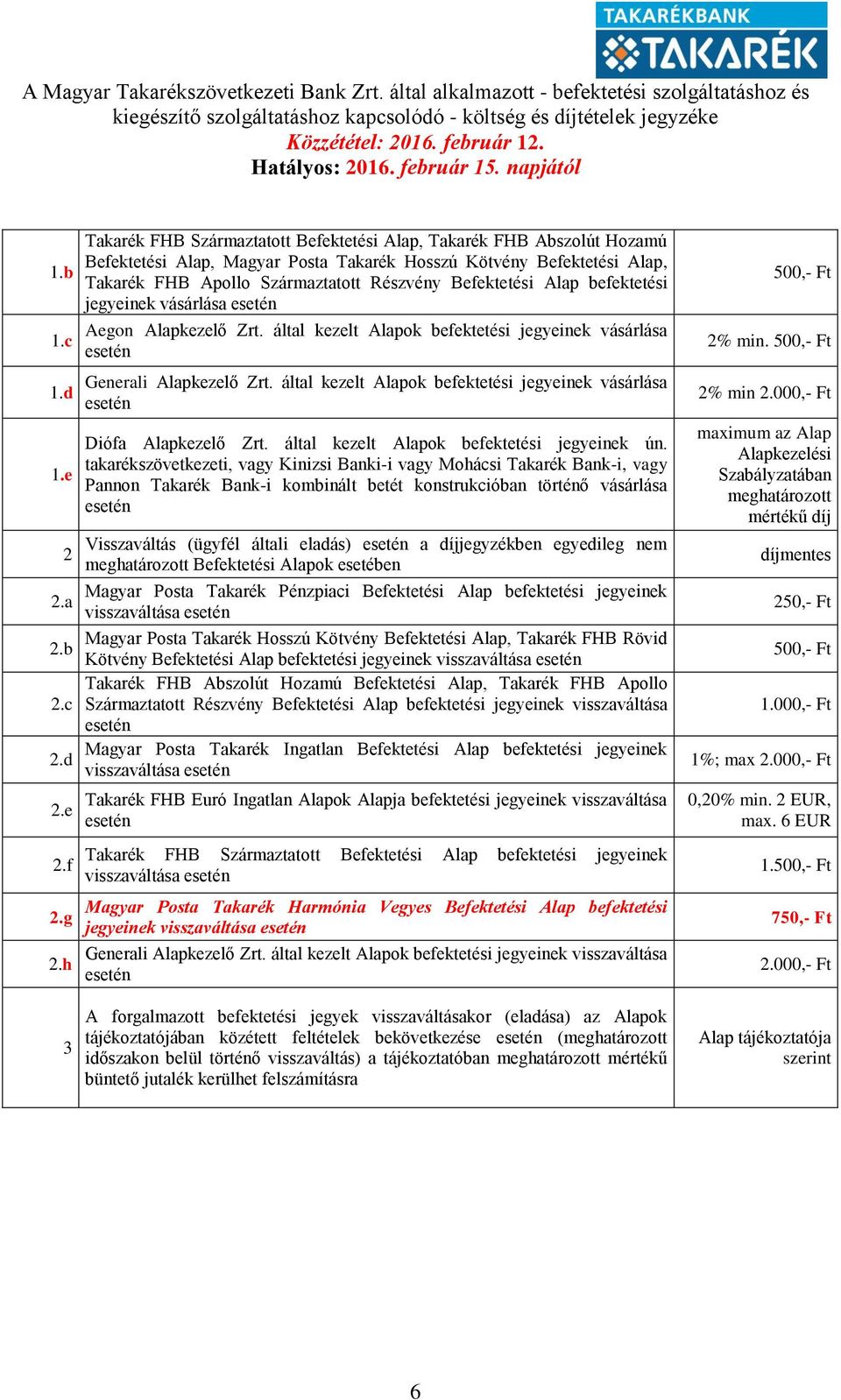 Befektetési Alap befektetési jegyeinek vásárlása esetén Aegon Alapkezelő Zrt. által kezelt Alapok befektetési jegyeinek vásárlása esetén Generali Alapkezelő Zrt.