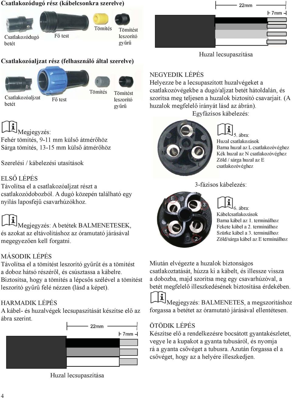 biztosító csavarjait. (A huzalok megfelelő irányát lásd az ábrán).