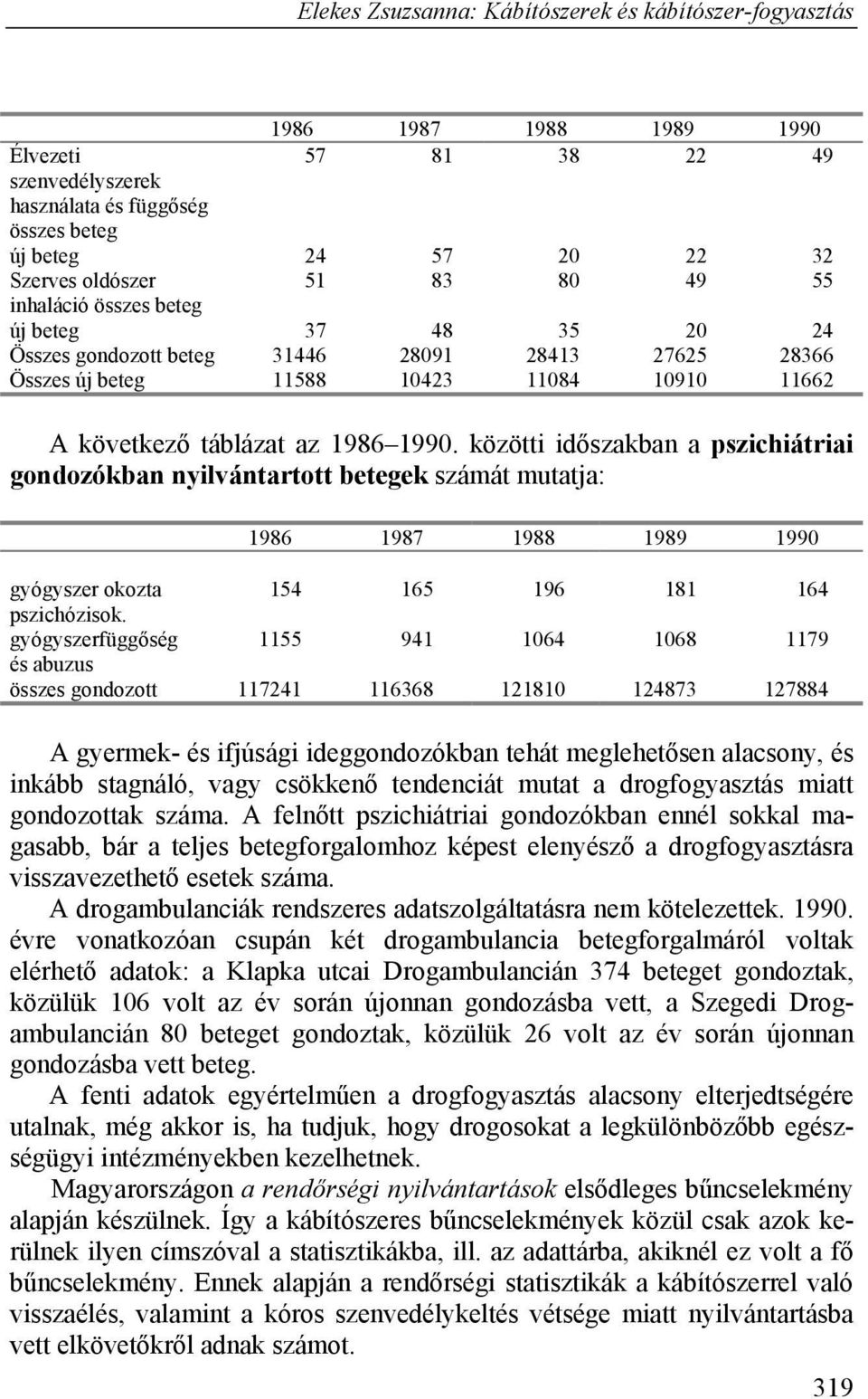 közötti időszakban a pszichiátriai gondozókban nyilvántartott betegek számát mutatja: 1986 1987 1988 1989 1990 gyógyszer okozta 154 165 196 181 164 pszichózisok.