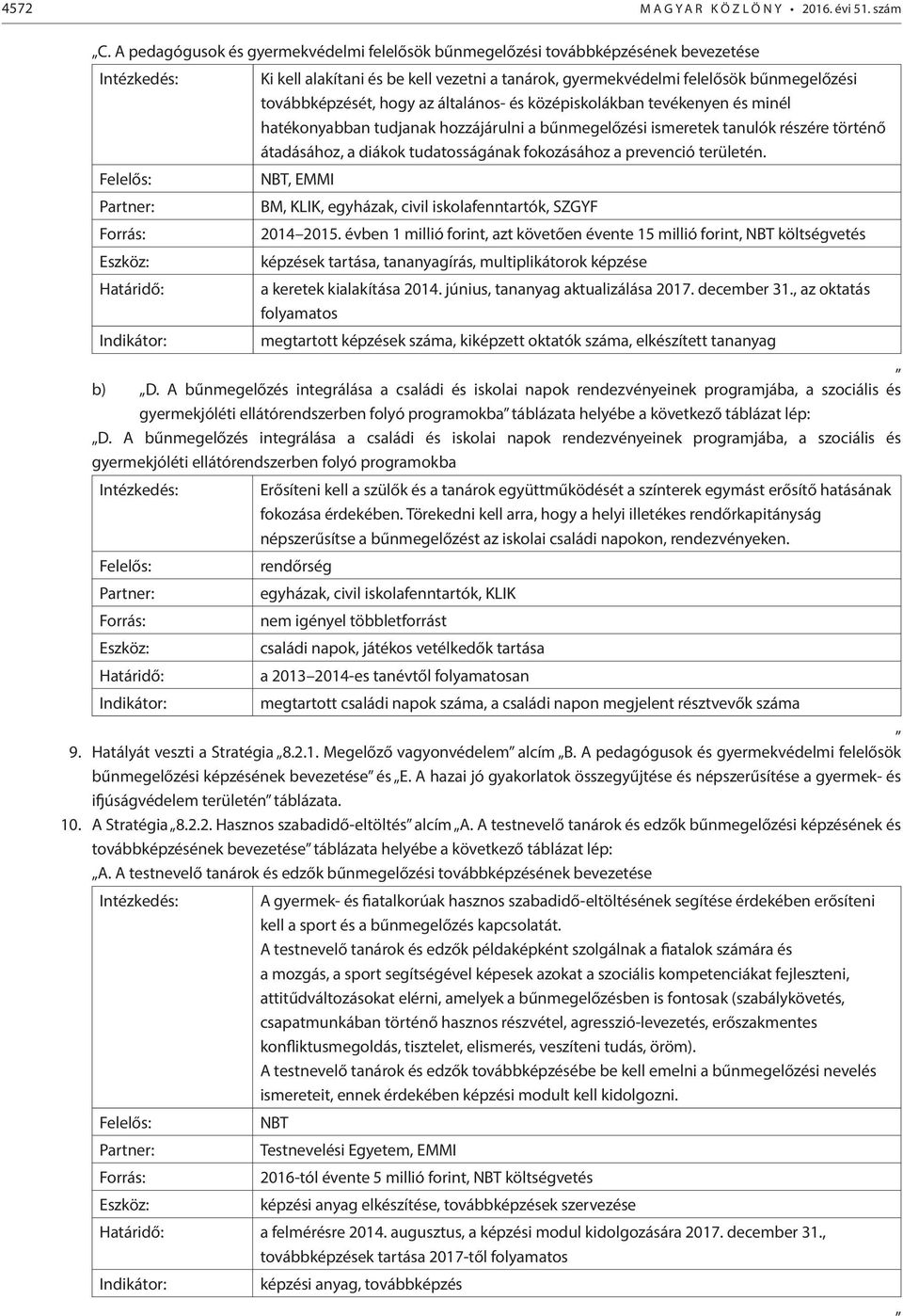 gyermekvédelmi felelősök bűnmegelőzési továbbképzését, hogy az általános- és középiskolákban tevékenyen és minél hatékonyabban tudjanak hozzájárulni a bűnmegelőzési ismeretek tanulók részére történő