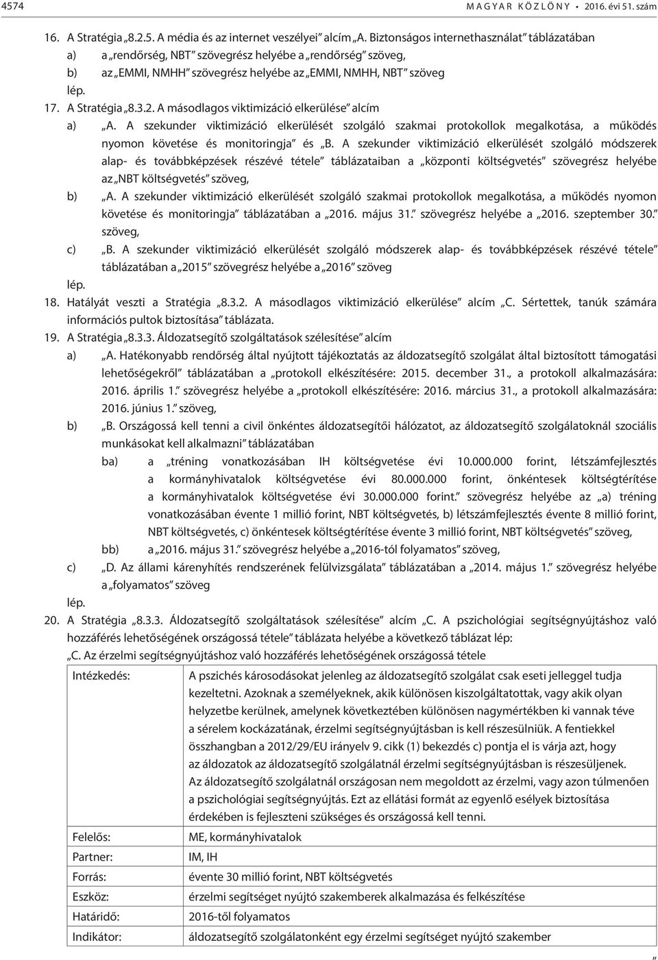 A másodlagos viktimizáció elkerülése alcím a) A. A szekunder viktimizáció elkerülését szolgáló szakmai protokollok megalkotása, a működés nyomon követése és monitoringja és B.