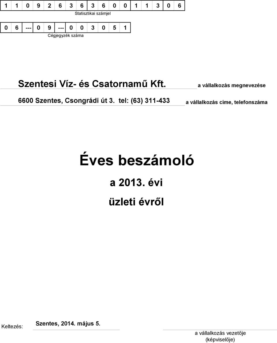 a vállalkozás megnevezése 6600 Szentes, Csongrádi út 3.