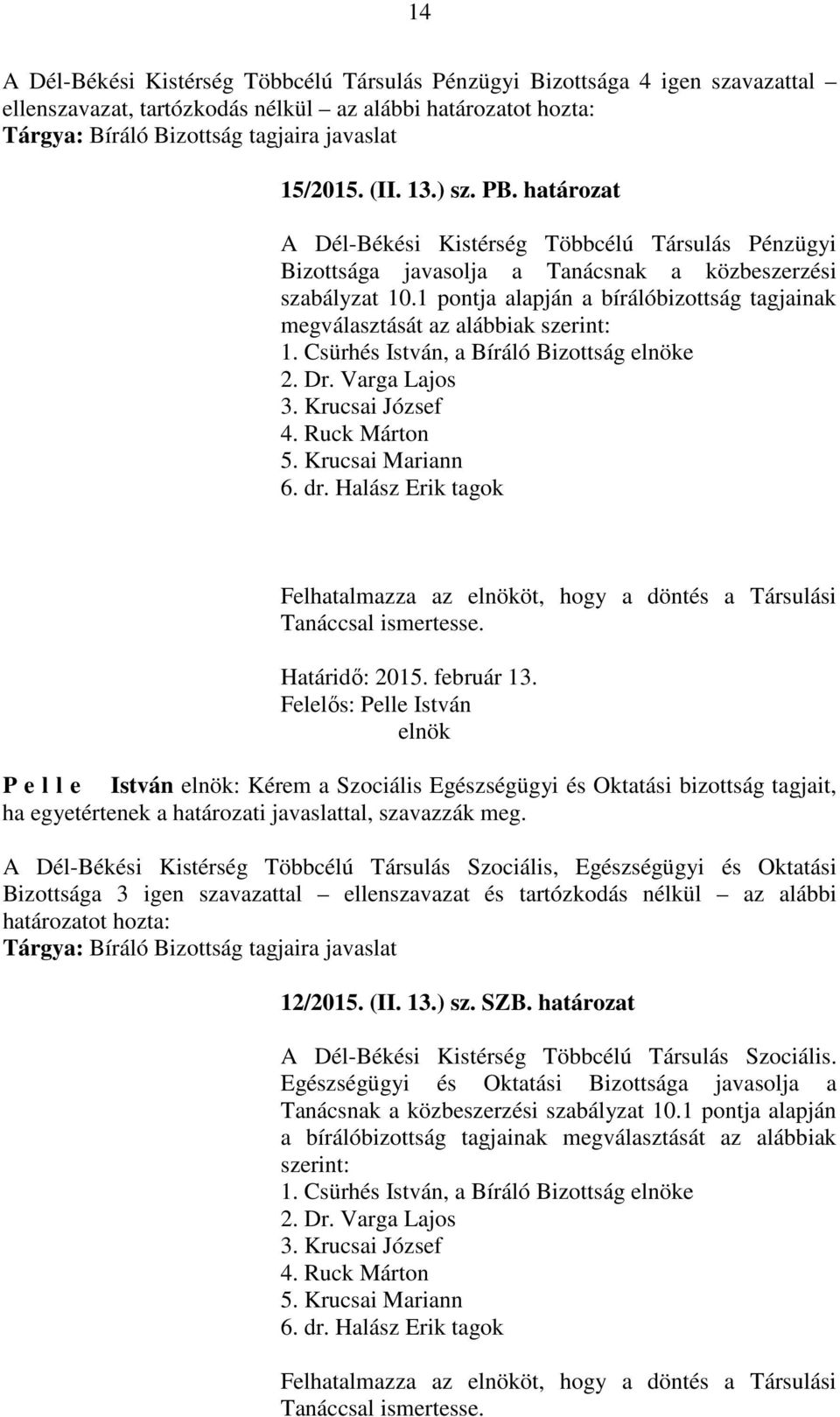 1 pontja alapján a bírálóbizottság tagjainak megválasztását az alábbiak szerint: 1. Csürhés István, a Bíráló Bizottság e 2. Dr. Varga Lajos 3. Krucsai József 4. Ruck Márton 5. Krucsai Mariann 6. dr.