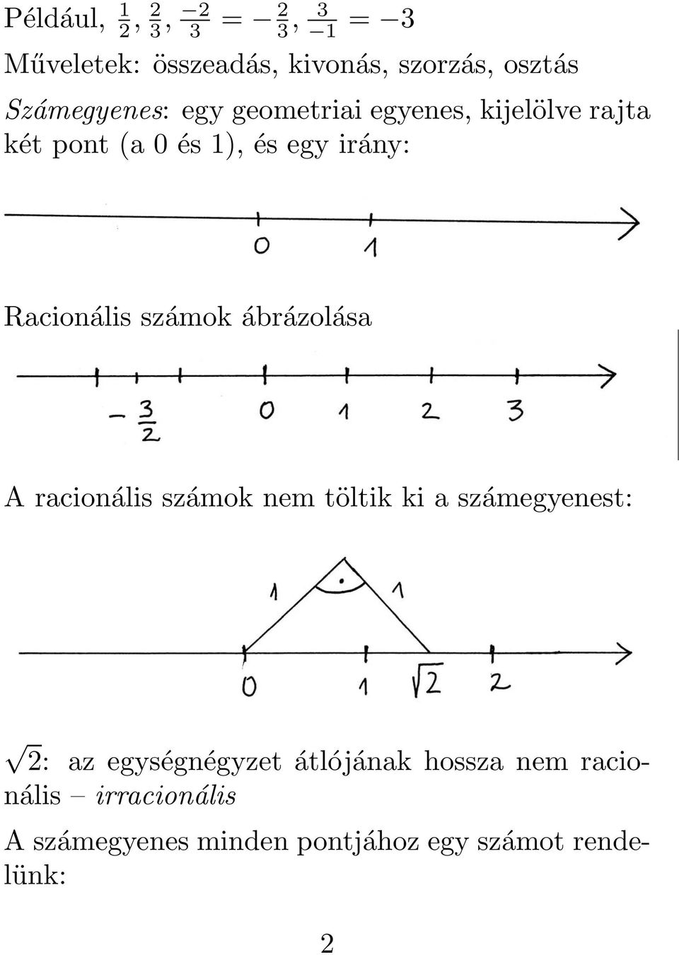 Racionális számok ábrázolása Aracionális számok nem töltik ki a számegyenest: 2: az