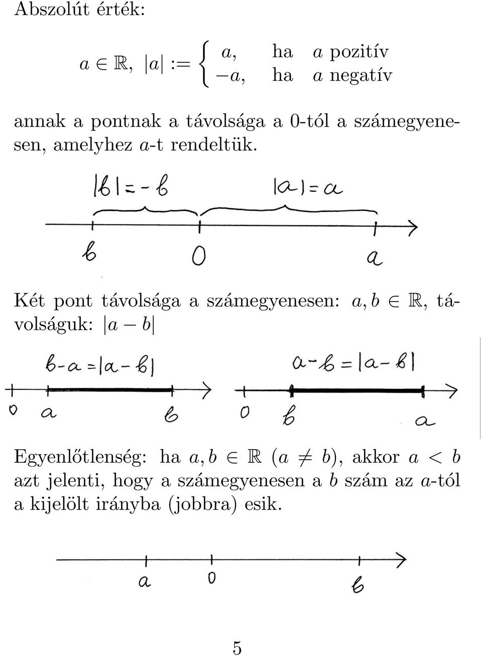 Két pont távolságaaszámegyenesen: a, b R, távolságuk: a b Egyenlőtlenség: ha a,