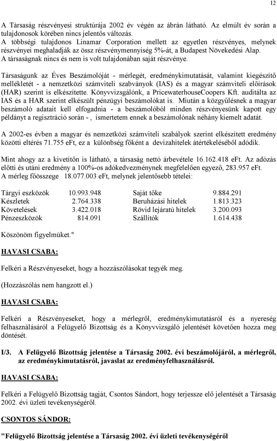 A társaságnak nincs és nem is volt tulajdonában saját részvénye.