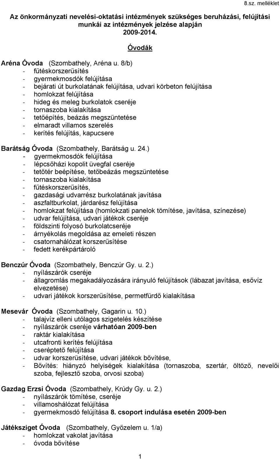 kialakítása - tetőépítés, beázás megszüntetése - elmaradt villamos szerelés - kerítés felújítás, kapucsere Barátság Óvoda (Szombathely, Barátság u. 24.